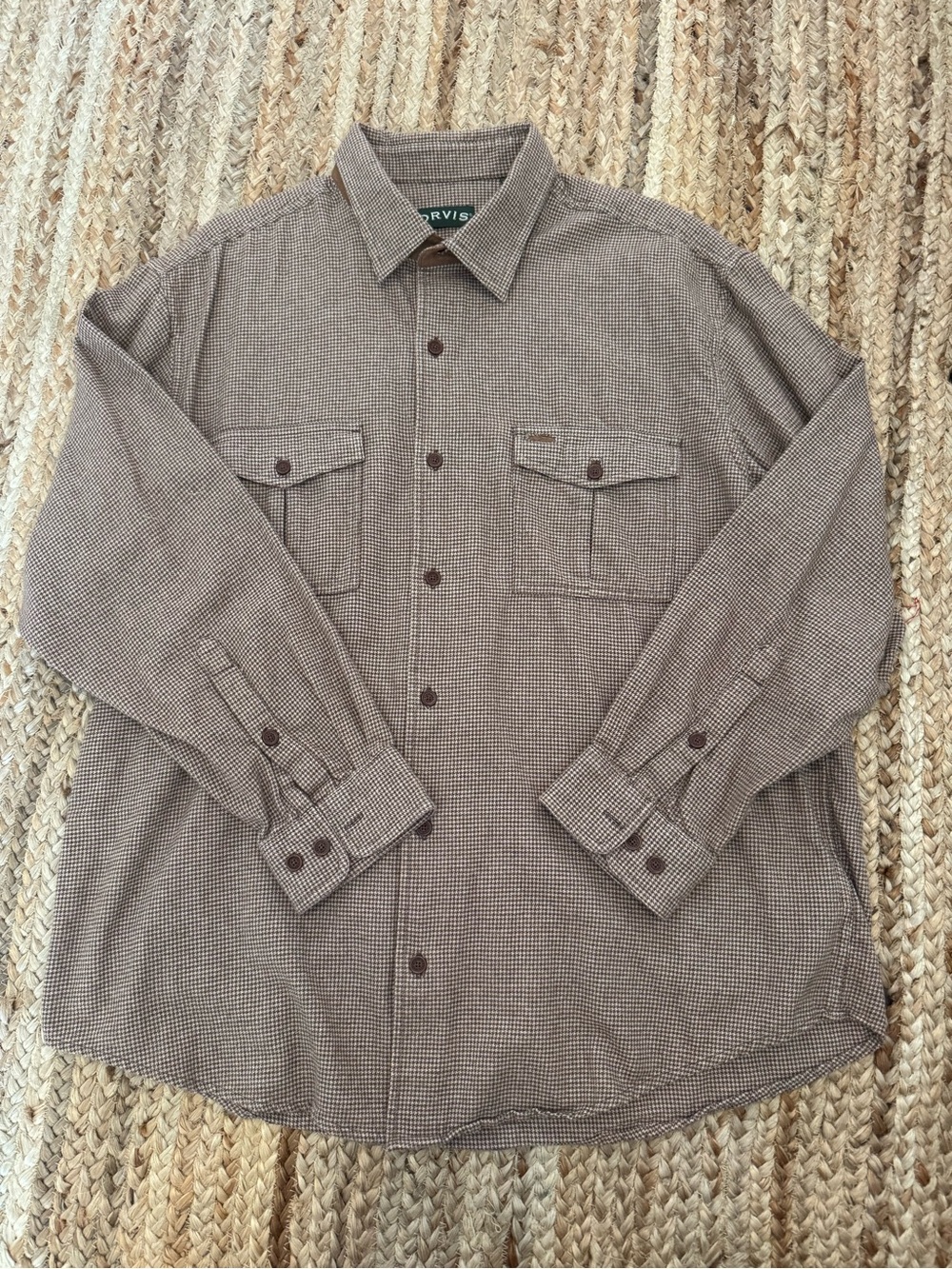 Orvis Tan Brown Micro-Check Button-Down Shirt